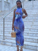 Backless Printed Pencil Dress
