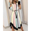 Hirigin Women's Shirt Dress Spring Autumn Lady Cover Up Wave Print Long Sleeve V-Neck Casual Loose Holiday Midi Dress Sundress