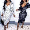 Women Sexy Polka Dot Print Dress Fashion Long Sleeve Sundress Stylish Vestidos for Ladies