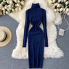 Sweater Dress 2022 Winter Turtleneck Warm Long Sleeve Knit Dress Korean Fashion Casual Solid Women Midi Bodycon Dress