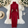 Sweater Dress 2022 Winter Turtleneck Warm Long Sleeve Knit Dress Korean Fashion Casual Solid Women Midi Bodycon Dress