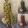 Summer Maxi Dress ZANZEA 2023 Kaftan Womens Printed Sundress Casual 3/4 Sleeve Tunic Vestidos Female Pleated Robe