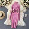 Sweater Dress 2022 Winter Turtleneck Warm Long Sleeve Knit Dress Korean Fashion Casual Solid Women Midi Bodycon Dress