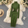 Sweater Dress 2022 Winter Turtleneck Warm Long Sleeve Knit Dress Korean Fashion Casual Solid Women Midi Bodycon Dress