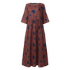 Summer Maxi Dress ZANZEA 2023 Kaftan Womens Printed Sundress Casual 3/4 Sleeve Tunic Vestidos Female Pleated Robe