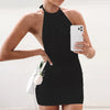 High Round Neck Women Dress Sexy Halter Sleeveless White Bodycon Mini Dress Summer Slim Backless Sexy Skinny Club Party Sundress