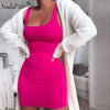 Nadafair Off Shoulder Mini Bodycon Dress Women Sleeveless Solid Backless Club Slim Party Night Sexy Summer Dresses 2023 Pink