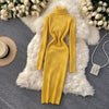 Sweater Dress 2022 Winter Turtleneck Warm Long Sleeve Knit Dress Korean Fashion Casual Solid Women Midi Bodycon Dress