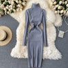 Sweater Dress 2022 Winter Turtleneck Warm Long Sleeve Knit Dress Korean Fashion Casual Solid Women Midi Bodycon Dress