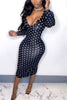 Women Sexy Polka Dot Print Dress Fashion Long Sleeve Sundress Stylish Vestidos for Ladies