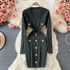 Women Chic Elegant Sexy  Long Sleeve Elastic Bodycon Dress Office Lady Korean Fashion Knit Vestidos Slim Pencil Autumn Dress Ins