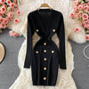 Women Chic Elegant Sexy  Long Sleeve Elastic Bodycon Dress Office Lady Korean Fashion Knit Vestidos Slim Pencil Autumn Dress Ins