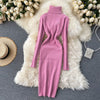 Sweater Dress 2022 Winter Turtleneck Warm Long Sleeve Knit Dress Korean Fashion Casual Solid Women Midi Bodycon Dress