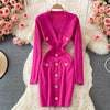 Women Chic Elegant Sexy  Long Sleeve Elastic Bodycon Dress Office Lady Korean Fashion Knit Vestidos Slim Pencil Autumn Dress Ins