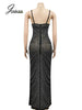 Joskaa Rhinestone Maxi Dress V Neck Sleeveless Bling Elegant Party Birhtday Outwear For Women Summer Strech Long Dress 2022 Sexy