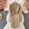 Women Chic Elegant Sexy  Long Sleeve Elastic Bodycon Dress Office Lady Korean Fashion Knit Vestidos Slim Pencil Autumn Dress Ins