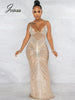 Joskaa Rhinestone Maxi Dress V Neck Sleeveless Bling Elegant Party Birhtday Outwear For Women Summer Strech Long Dress 2022 Sexy