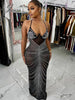 Joskaa Rhinestone Maxi Dress V Neck Sleeveless Bling Elegant Party Birhtday Outwear For Women Summer Strech Long Dress 2022 Sexy