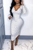 Women Sexy Polka Dot Print Dress Fashion Long Sleeve Sundress Stylish Vestidos for Ladies