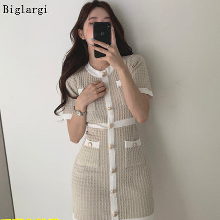 Sexy Mini summer Dress Women Knitted Striped Ladies Dresses Elegant Vintage Korean Fashion Wrap Spring Woman Dress 2023 New