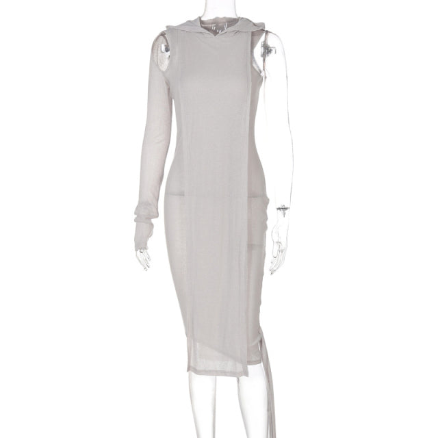 One Sleeve Knit Asymmetric Midi Dress