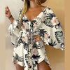 Casual Leaf Print Batwing Mini Dress