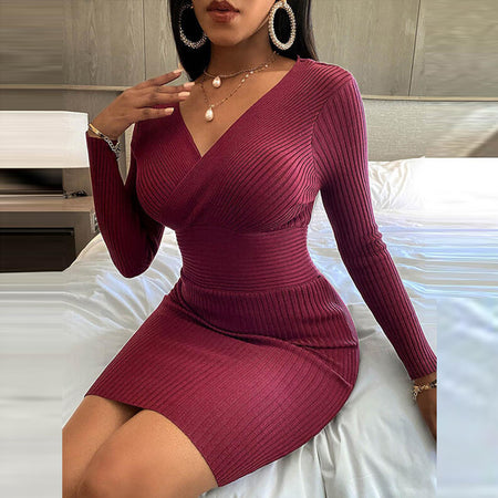 Autumn Long Sleeve Solid Mini Dress